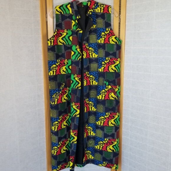 Colorful Long Line Vest Jacket Open Front Size Small Artsy Unique - Picture 1 of 7